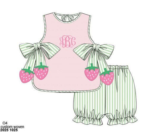 Pre Order 147: Strawberry Pickin'- Girls Swiss Dot Bubble Short Set