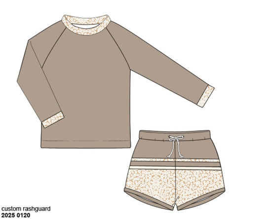 RTS: Fiji Sands- Boys 2pc Rash Guard Briefs Set