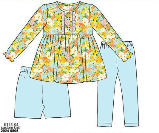 Pre Order 147: Simple 3pc Sets- Girls Berklie Floral Knit Set