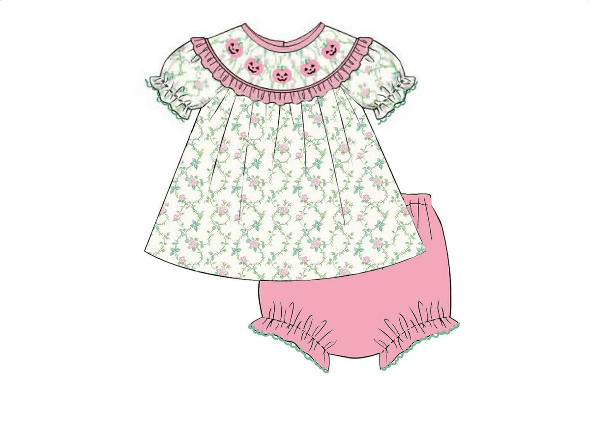 RTS: Prep O' Lanterns- Girls Smocked Bloomer Set