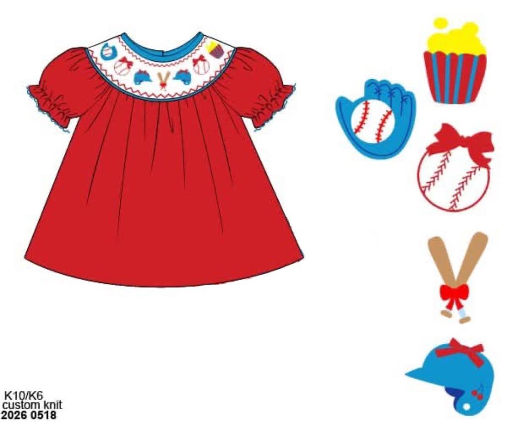Pre Order 146: Sports- Girls Smocked Baseball Bishop Shirt
