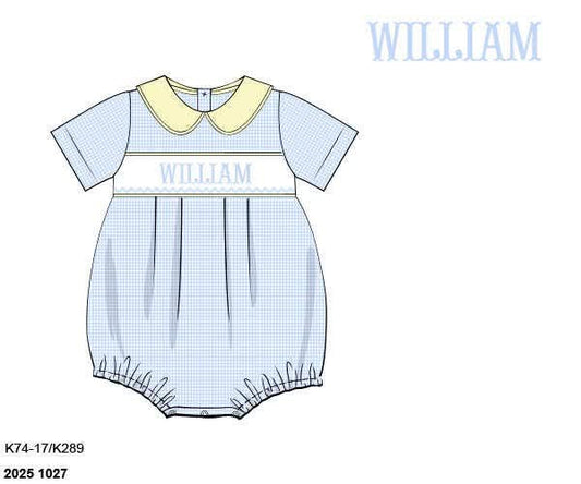 Pre Order 147: Birdie & Blue- Boys Name Smock Woven Bubble