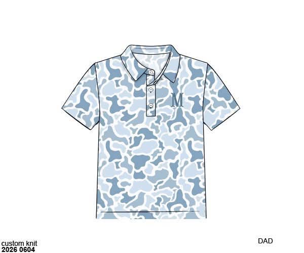Pre Order 146: Boys Only- Dad/Mini Blue Camo Knit Polo