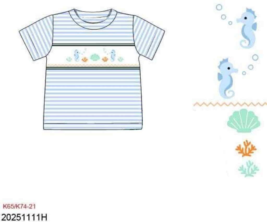 RTS: Critter Collection- Boys Smocked Seahorse Shirt