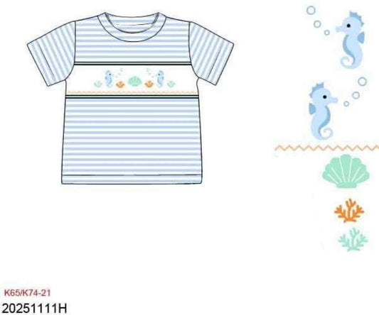 RTS: Critter Collection- Boys Smocked Seahorse Shirt