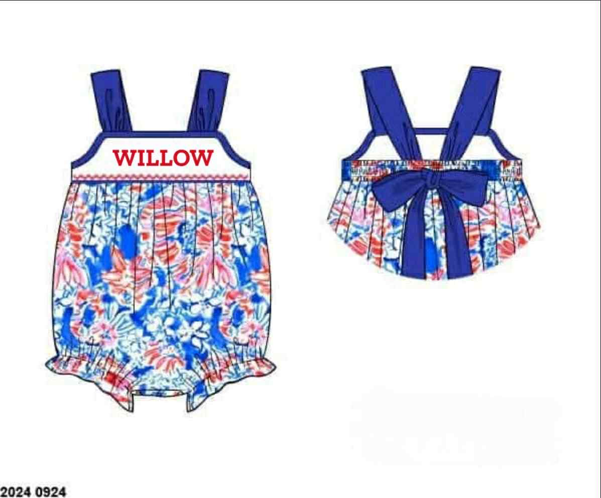RTS: Patriotic Name Smocks- Girls Seas The Day Bubble "WILLOW"