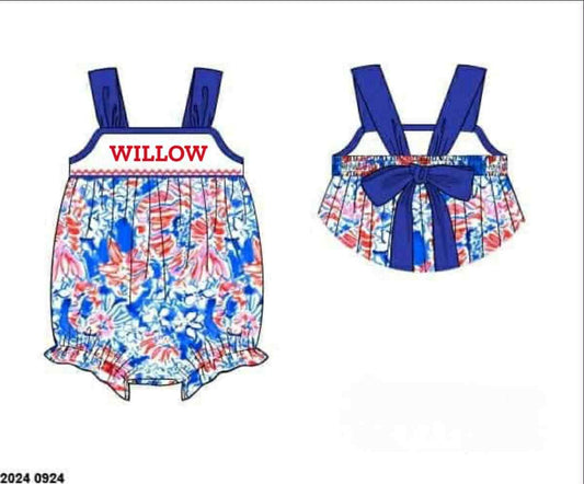 RTS: Patriotic Name Smocks- Girls Seas The Day Bubble "WILLOW"