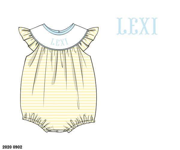 Pre Order 149: Everyday Name Smocks- Girls Blue & Yellow Stripe Knit Bubble