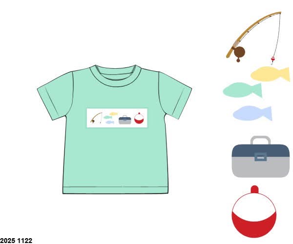 RTS: For the Boys- Smocked Mint Fishing Shirt