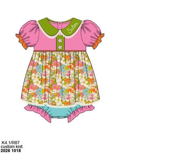 Pre Order 152: Sutton Floral & Plaid- Girls Knit Bubble