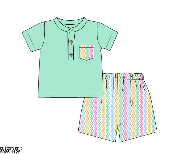 Pre Order 137: Anderson Floral & Stripes- Boys Angled Short Set