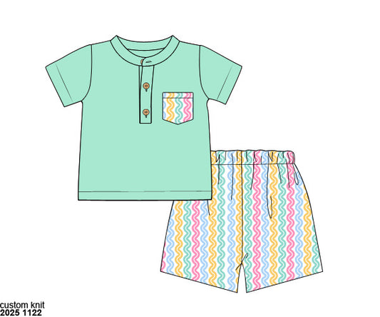 Pre Order 137: Anderson Floral & Stripes- Boys Angled Short Set