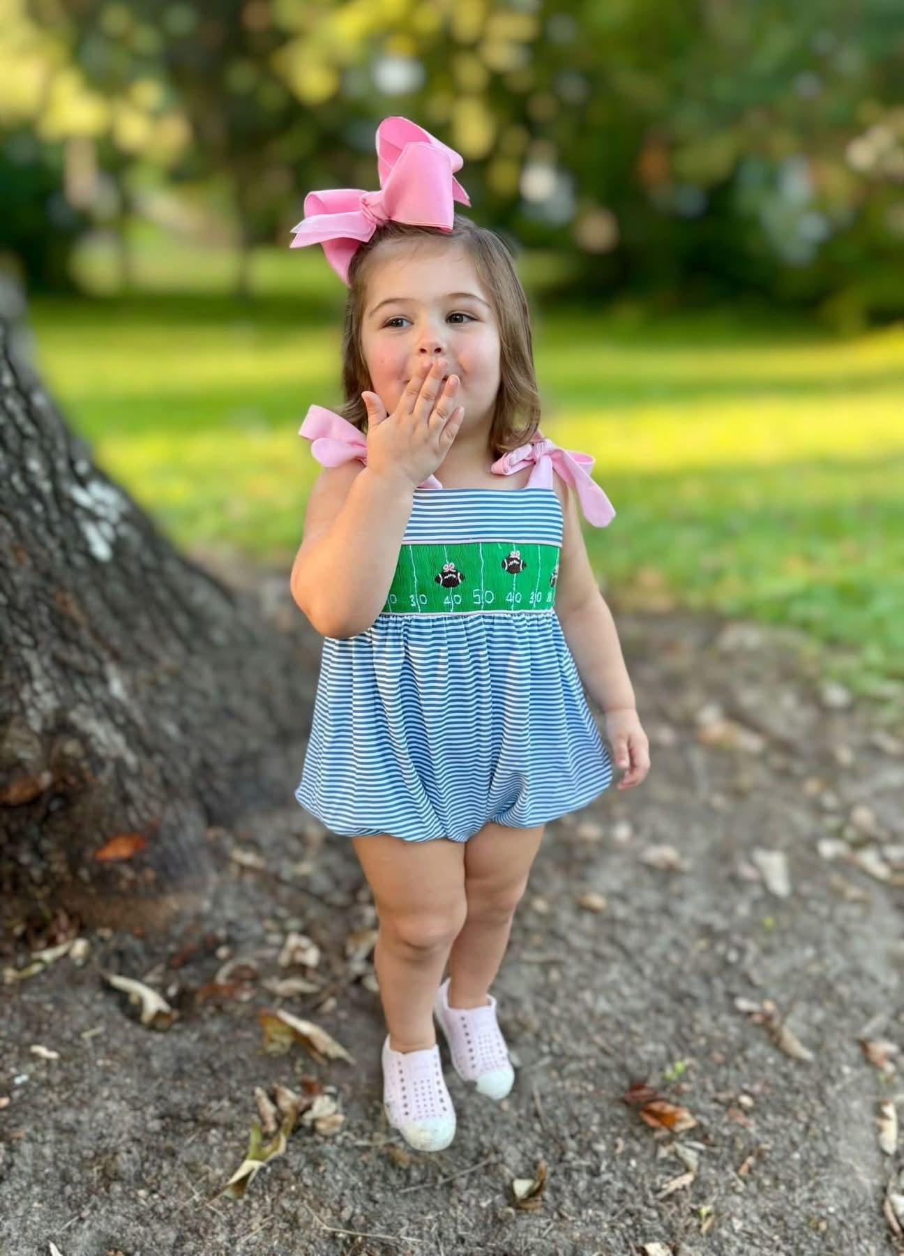 RTS: First & Ten- Girls Smocked Knit Bubble