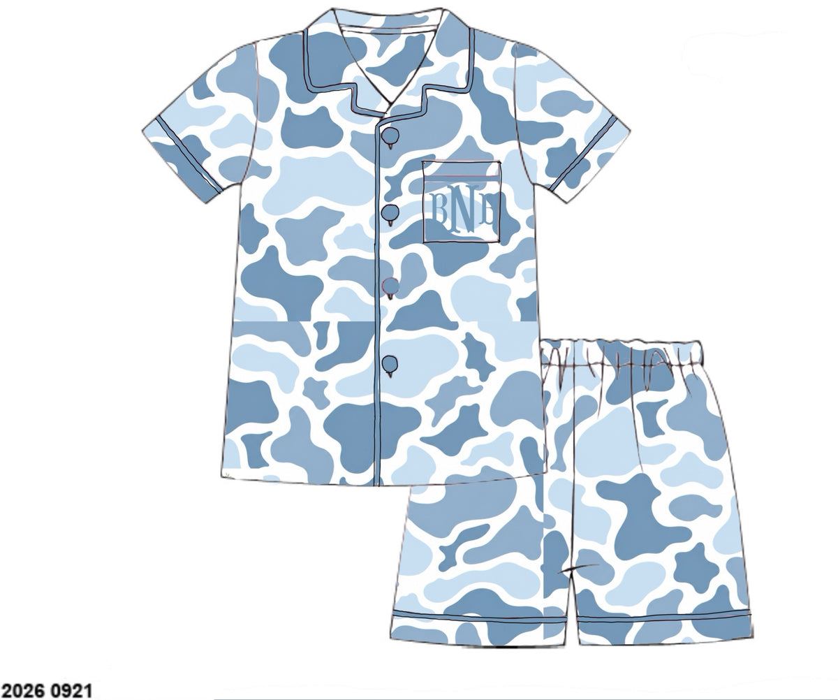 Camo Craze Flash Presale: Lounge- Mom/Mini Blue Bamboo Button Up Lounge Set