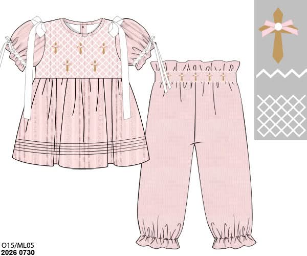 Pre Order 148: Linen Cross- Girls Bubble Pant Set