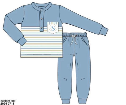 RTS: Seagrove Stripes- Boys Pocket Knit Jogger Set “S”
