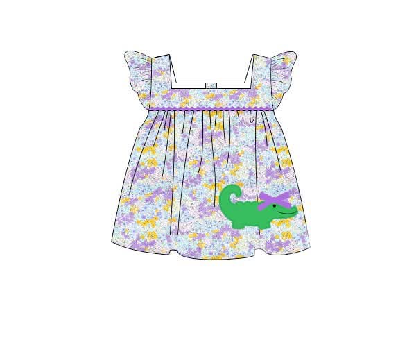 Pre Order 146: Mardi Party- Girls Alligator Appliqué Knit Shirt