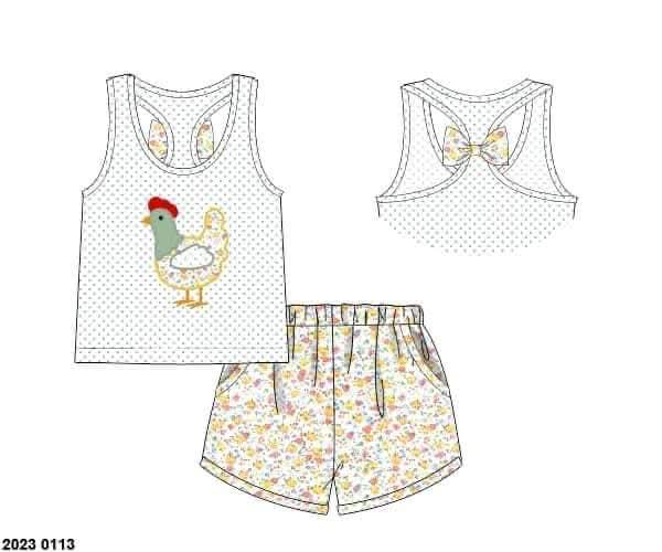 Pre Order 147: Rep Request- Girls Chicken Appliqué Shortie Set