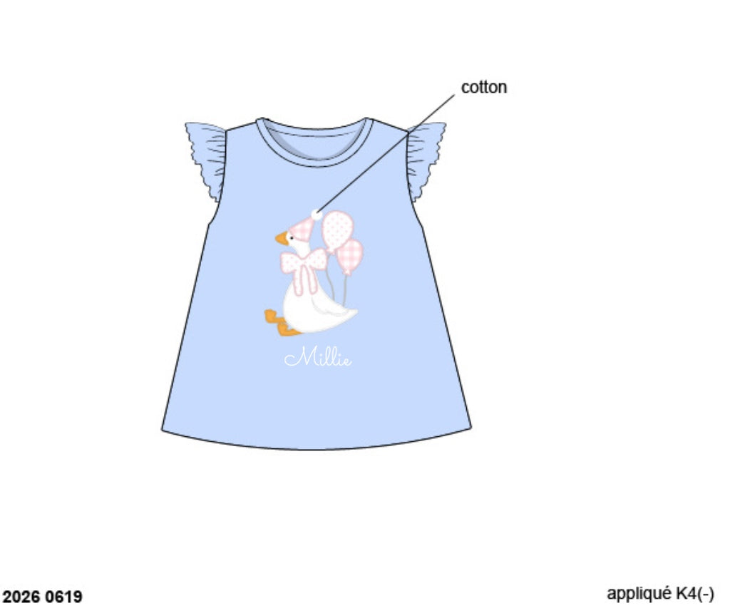 Pre Order 146: Birthday- Girls Party Goose Appliqué Knit Shirt