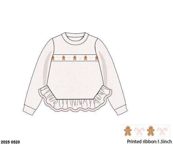 RTS: Christmas Shirt Only- Girls Gingerbread Ribbon Shirt