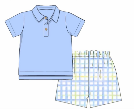 RTS: Matilda Floral & Plaid- Boys Knit Angled Short Set