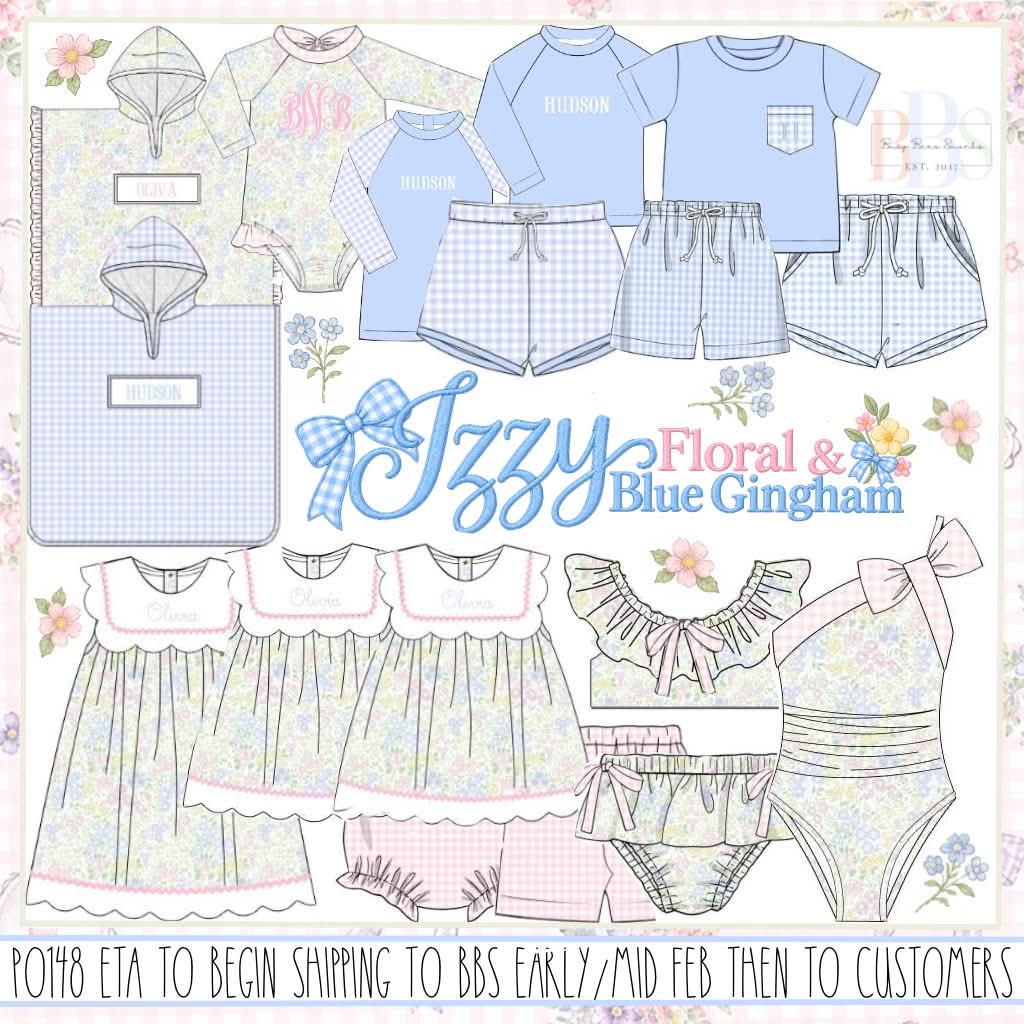 Pre Order 148: Izzy Floral & Blue Gingham- Girls Bloomer Set