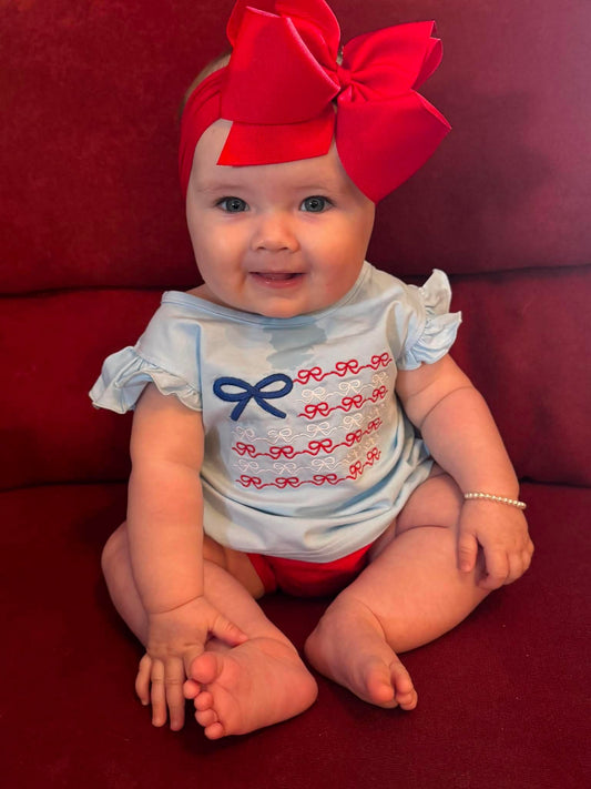 RTS: Patriotic Collection- Girls Bow Flag Shirt