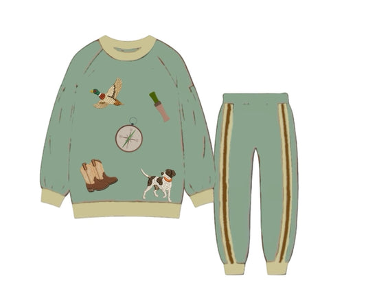 Pre Order 147: Appliqué Jogger Sets- Boys Hunting