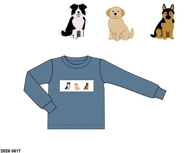 Pre Order 146: Boys Only- Smocked Puppy Knit Shirt