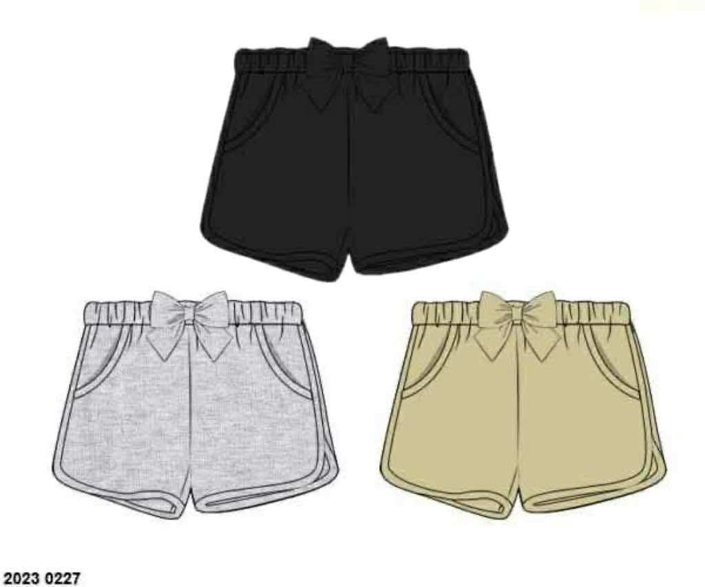 Pre Order 136: 3pc Bottom Packs- Girls Black, Gray, & Tan Shortie Shorts