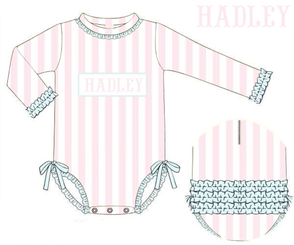 Pre Order 138: Pastel Stripe- Girls Name Smock Rash Guard Long Sleeve 1pc Swim