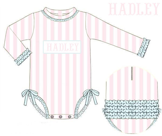 Pre Order 138: Pastel Stripe- Girls Name Smock Rash Guard Long Sleeve 1pc Swim