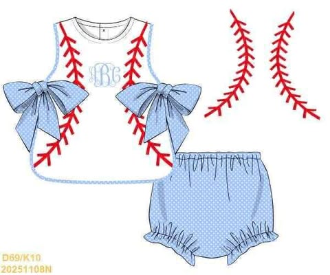 Pre Order 136: Baseball- Girls Apron Bloomer Set