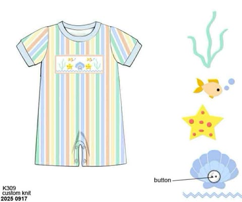 Pre Order 136: Happy As A Clam- Boys Smocked Romper