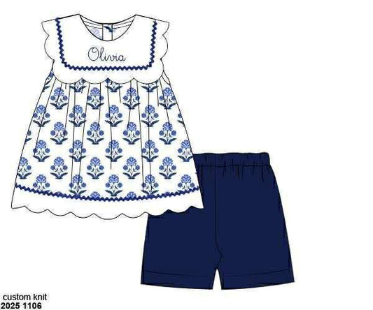 Pre Order 136: Dollop of Navy- Girls Knit Biker Short Set