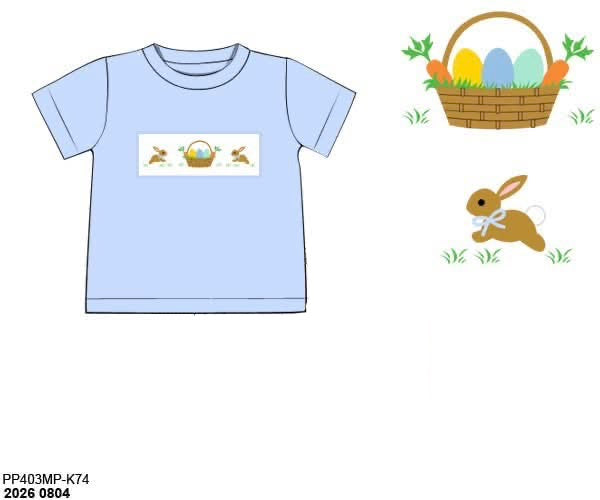 Pre Order 148: Easter Shirt Only- Boys Bunny Basket Smocked Shirt