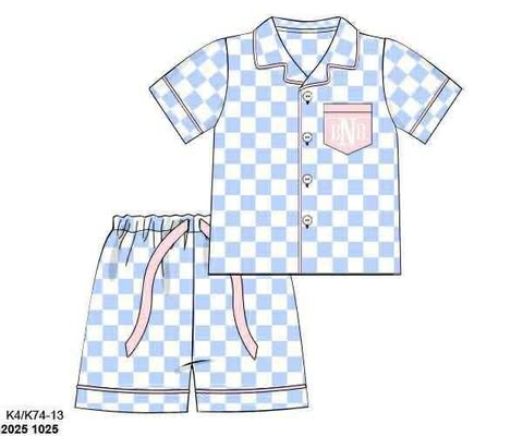 Pre Order 136: Summer Lounge- Blue Check & Pink Mom/Mini 2pc Lounge Set