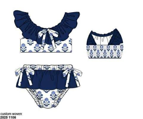 Pre Order 136: Dollop of Navy- Girls Rashguard 2pc Swimsuit