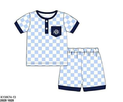 Pre Order 136: Summer Lounge- Boys Blue Check & Navy 2pc Lounge Set