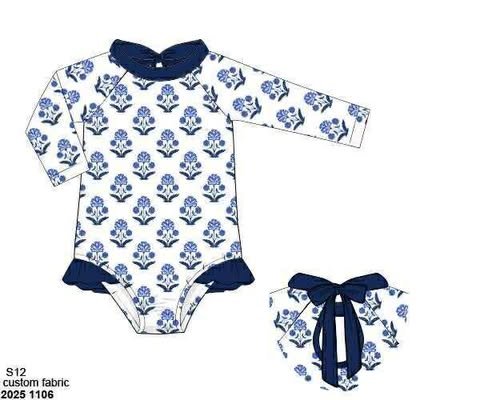 Pre Order 136: Dollop of Navy- Girls 1pc Longsleeve Rashguard Swim