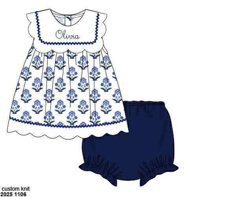 Pre Order 136: Dollop of Navy- Girls Knit Bloomer Set