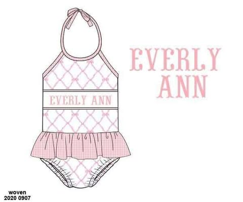 Pre Order 136: Ella Beau- Girls Name Smock Rash Guard 1pc Swim