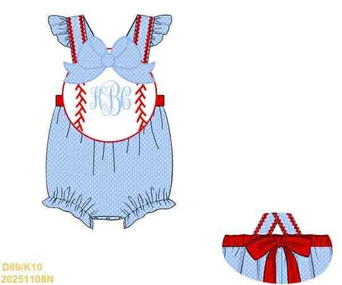 Pre Order 136: Baseball- Girls Woven Sunsuit