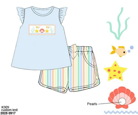 Pre Order 136: Happy As A Clam- Girls Smocked Shortie Set