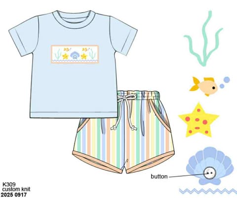 Pre Order 136: Happy As A Clam- Boys Smocked Shortie Set