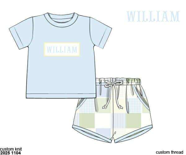 Pre Order 136: Meadow Lane- Boys Knit Name Smock Shortie Set