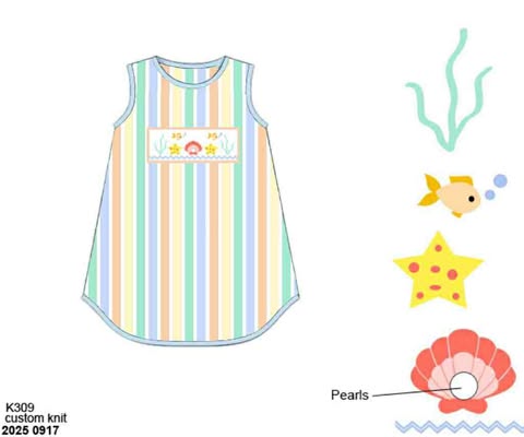 Pre Order 136: Happy As A Clam- Girls Smocked Dress