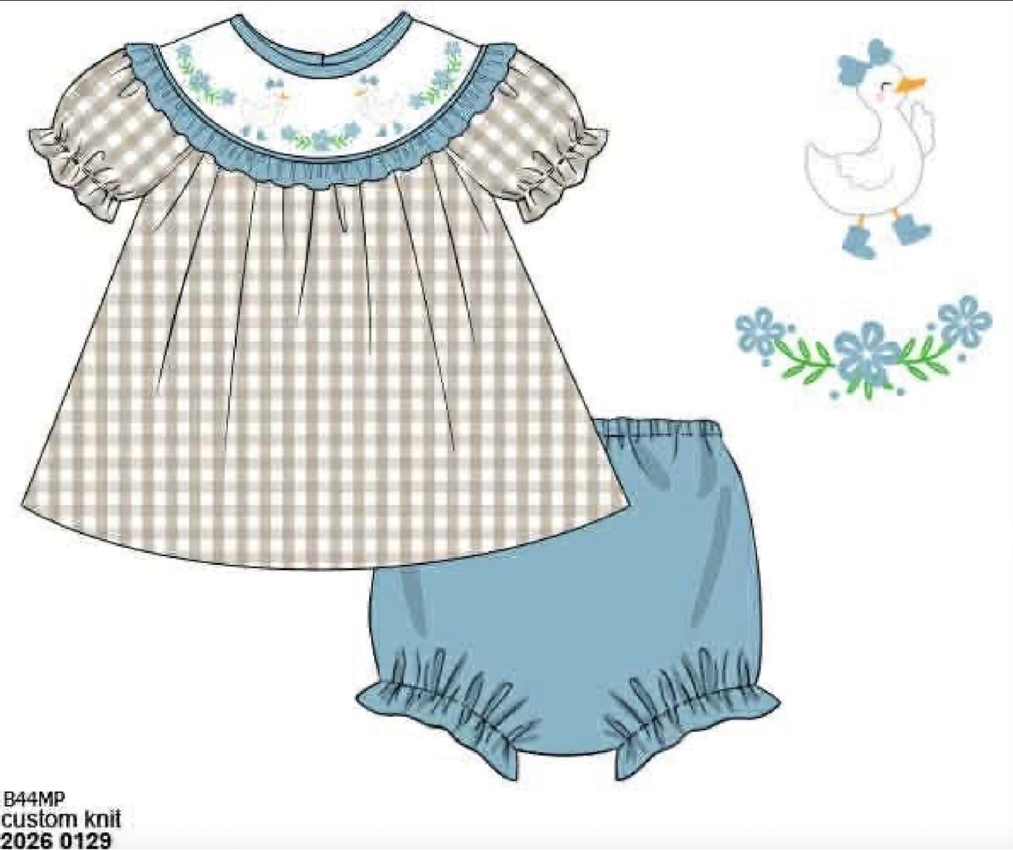 RTS: Granny's Geese- Girls Smocked Knit Bloomer Set (No Monogram)