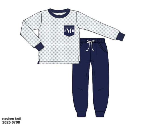 RTS; Bitty Dot Basics-Boys Navy Jogger Set "SMR"