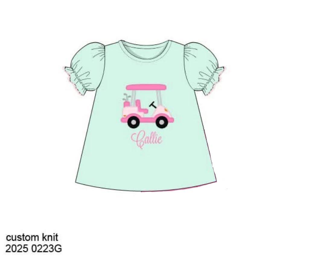Pre Order 146: Girls Only- Golf Cart Appliqué Knit Shirt